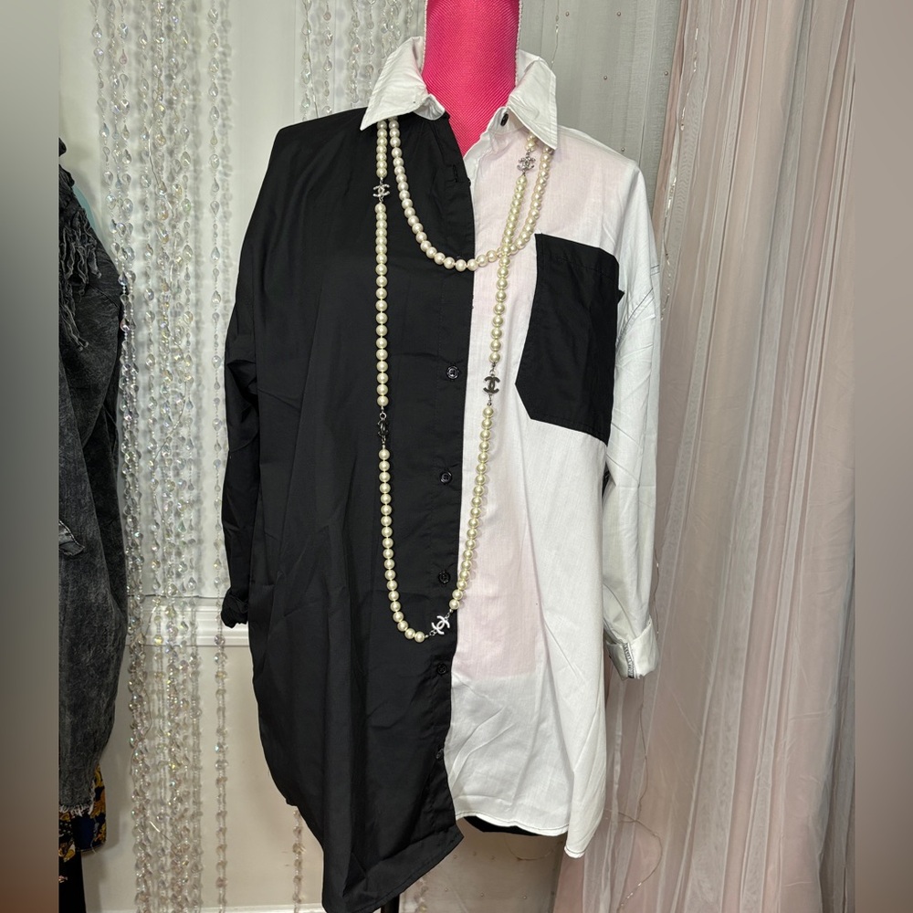 Colorblock Oversized Button Up Shirt